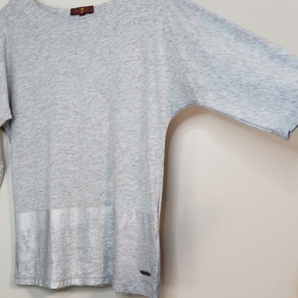 7 For All Mankind Girls Grey/Silver 3/4 Sleeve T-Shirt, Size S ~ EUC - Picture 6 of 9
